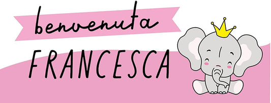 BANNER STRISCIONE NASCITA - Elefantina Principessa - CON IL TUO NOME bimbo neonato