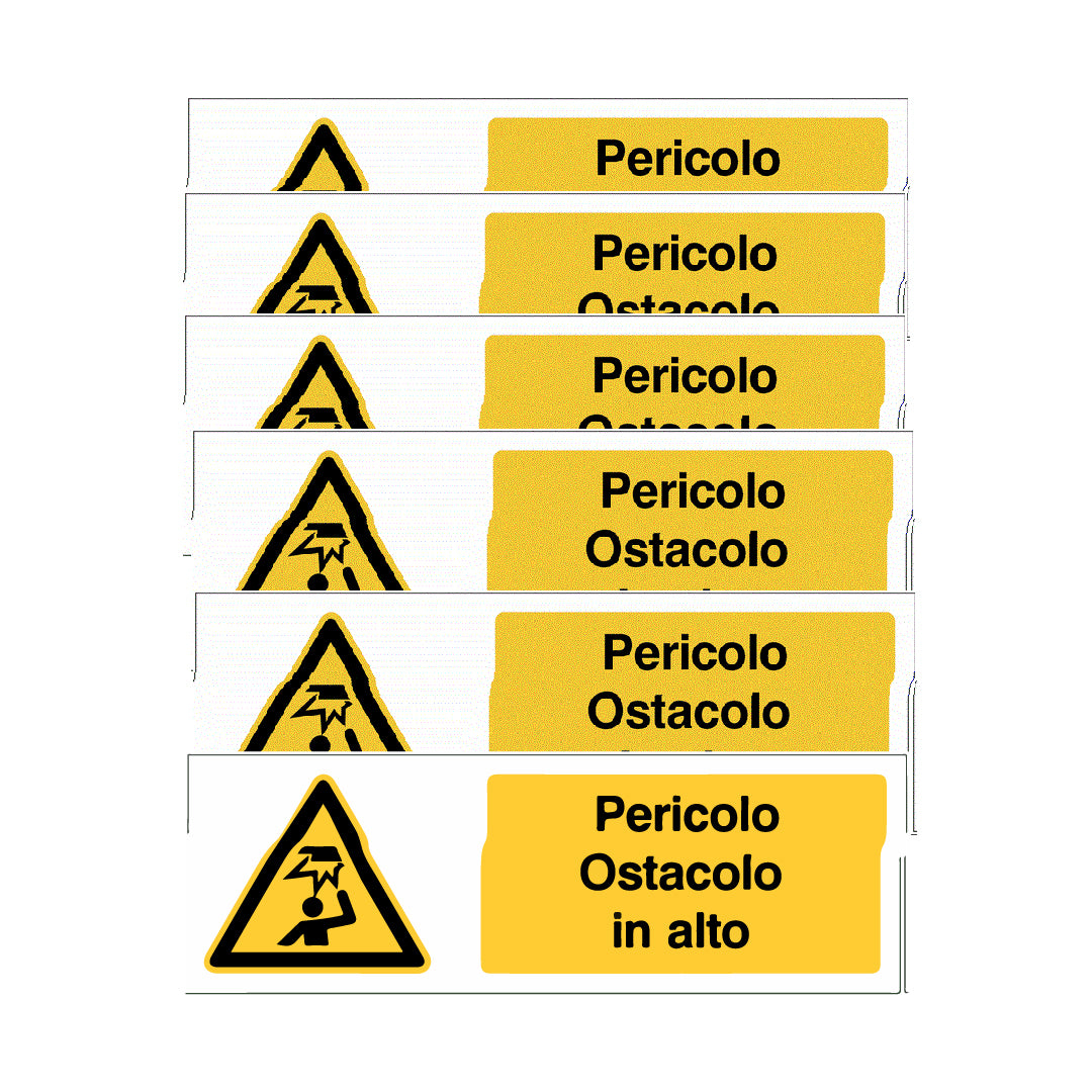 KIT DI 6 ADESIVI UNI -Pericolo Ostacolo in alto- Pittogramma ISO 7010 Con Stampa Diretta U.V. (IDEALE ANCHE PER ESTERNO)