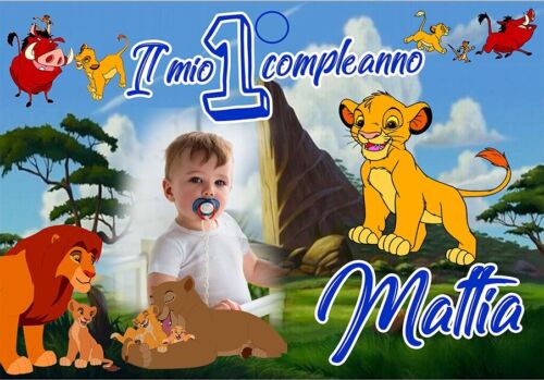 BANNER STRISCIONE compleanno - Il Re Leone Mod 4 - CON NOME foto ed età bimbo/a