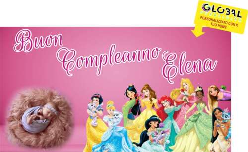 BANNER STRISCIONE compleanno - PRINCIPESSE DISNEY - CON NOME E FOTO bimbo BIMBA