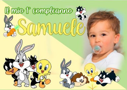 BANNER STRISCIONE compleanno - Baby Looney Tunes - CON NOME foto ed età bimbo/a