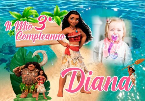 STRISCIONE compleanno - Vaiana Oceania Moana - CON NOME foto ed età bimbo/a