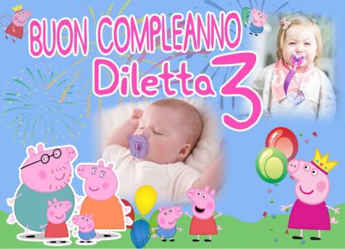 BANNER STRISCIONE compleanno - Peppa Pig - CON NOME foto ed età bimbo/a