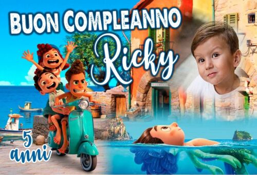 BANNER STRISCIONE compleanno - Disney Pixar Luca - CON NOME foto ed età bimbo/a