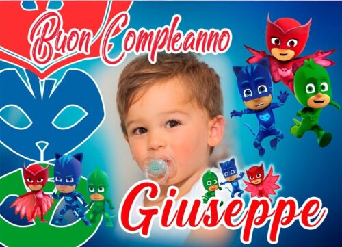 STRISCIONE compleanno - Pj Mask Super Pigiamini - CON NOME foto ed età bimbo/a