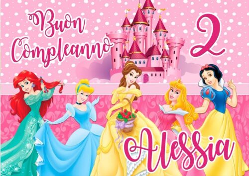 BANNER STRISCIONE compleanno - Principesse Disney - CON NOME ed età bimbo/a