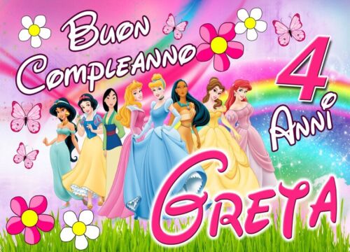 STRISCIONE compleanno - Principesse Disney MOD 2 - CON NOME foto ed età bimbo/a