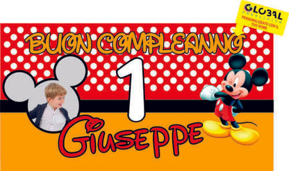 BANNER STRISCIONE compleanno - TOPOLINO mod. 4 - CON FOTO NOME E NUMERO bimbo