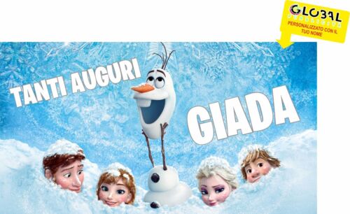 BANNER STRISCIONE compleanno - TANTI AUGURI FROZEN mod2 - CON NOME bimba bambina