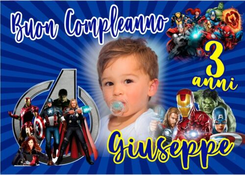 BANNER STRISCIONE compleanno - Avengers Supereroi - CON NOME foto ed età bimbo/a