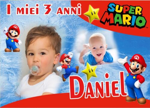 BANNER STRISCIONE compleanno - Super Mario - CON NOME foto ed età bimbo/a