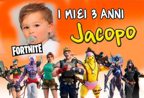 BANNER STRISCIONE compleanno - Fortnite MOD 2 - CON NOME foto ed età bimbo/a