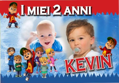 BANNER STRISCIONE compleanno - Alvin e i Chipmunks- CON NOME foto ed età bimbo/a