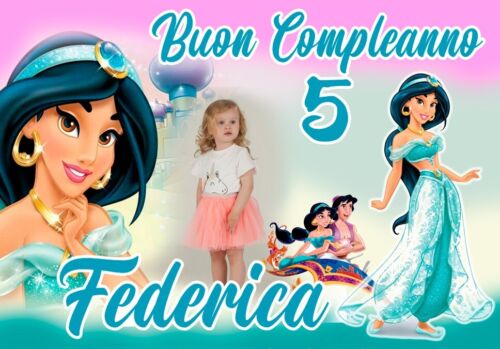 BANNER STRISCIONE compleanno - Jasmine Aladdin - CON NOME foto ed età bimbo/a