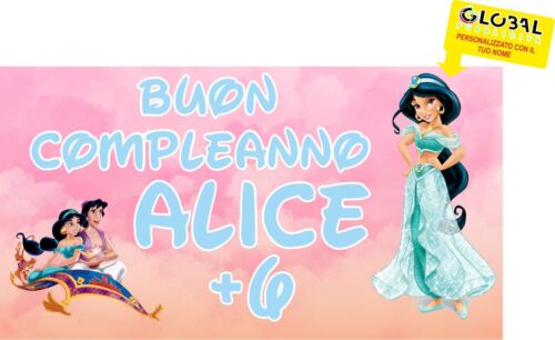 BANNER STRISCIONE compleanno - JASMINE aladin - CON NOME E NUMERO bimba bambina