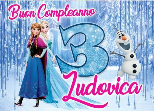 BANNER STRISCIONE compleanno - Frozen MOD 2 - CON NOME foto ed età bimbo/a