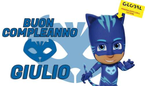 BANNER STRISCIONE compleanno - gattoboy PIGIAMINI Pj Masks - CON NOME bimbo bimb