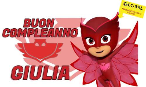 BANNER STRISCIONE compleanno - gufetta PIGIAMINI Pj Masks - CON NOME bimbo bimba