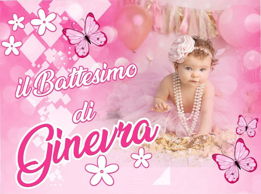 BANNER STRISCIONE BATTESIMO - Battesimo Rosa - CON IL TUO NOME bimbo