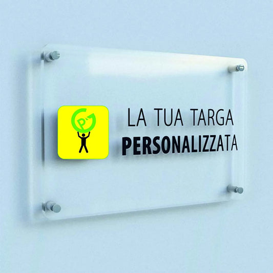 TARGA IN PLEXIGLASS PERSONALIZZATA - Con Distanziali in acciaio inox e Stampa U.V. ALTISSIMA RISOLUZIONE  (QUADRATA)