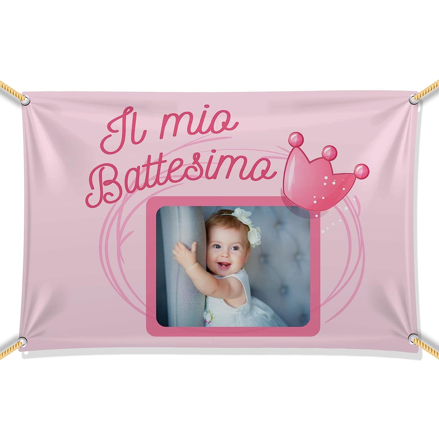 BANNER STRISCIONE BATTESIMO - Ballerina Rosa - CON IL TUO NOME bimbo