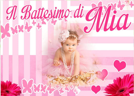 BANNER STRISCIONE BATTESIMO - Farfalle rosa - CON IL TUO NOME bimbo