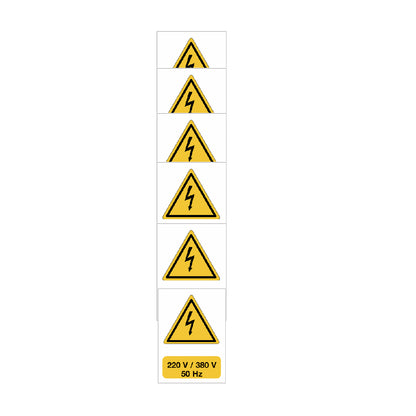 KIT DI 6 ADESIVI -  "Pericolo elettrico" -220 V/ 380V 50 Hz- Pittogramma ISO 7010 Con Stampa Diretta U.V. (IDEALE ANCHE PER ESTERNO)