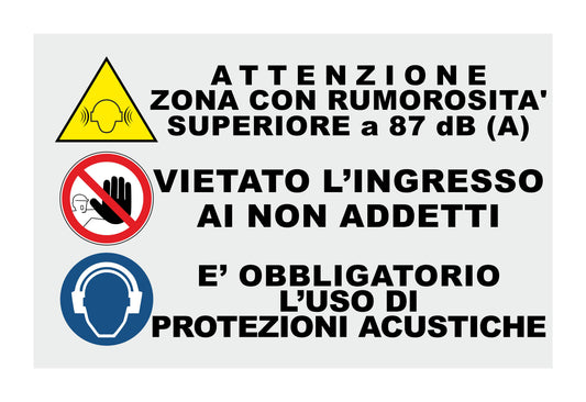 ATTENZIONE ZONA CON RUMORISITA'- ISO 7010 in Adesivo Resistente, Pannello in Forex, Pannello In Alluminio o in Plexiglas