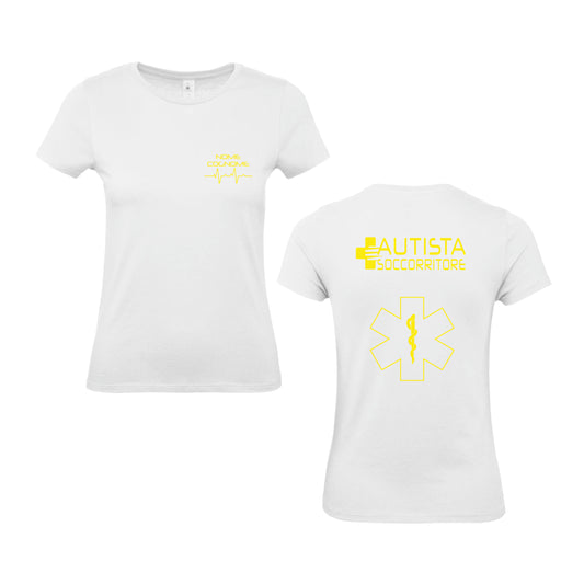 T-Shirt Uomo o Donna Cotone Basic Super vestibilità Top qualità - Autista soccorritore Giallo - Personalizzata con Nome