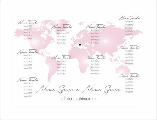 TABLEAU DE MARIAGE IN VARI MATERIALI (PLEXIGLASS) CON STAMPA U.V. AD ALTISSIMA QUALITÁ - MONDO ROSA - completamente PERSONALIZZABILE