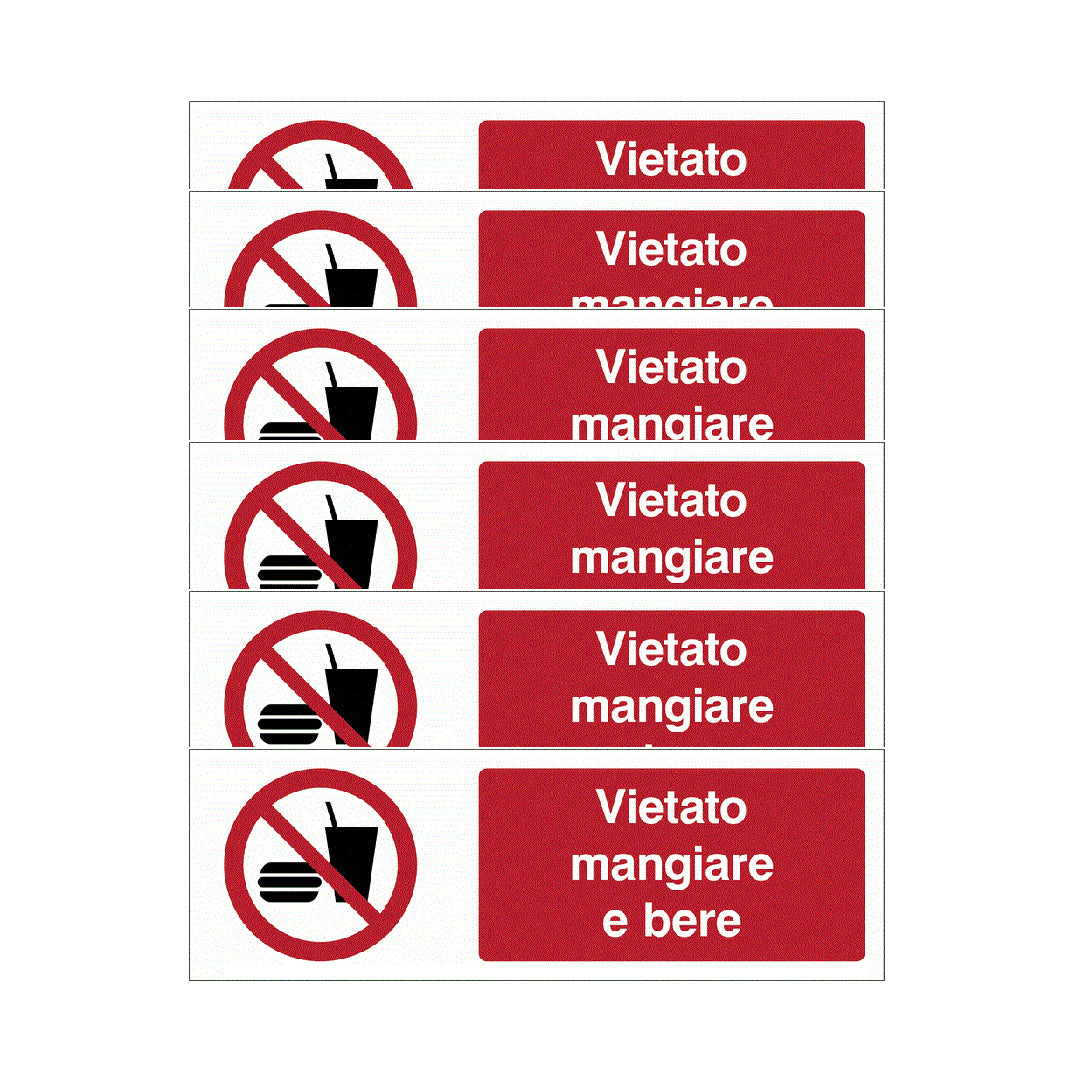 KIT DI 6 ADESIVI UNI - “Vietato bere e/o mangiare”- Pittogramma ISO 7010 Con Stampa Diretta U.V. (IDEALE ANCHE PER ESTERNO)