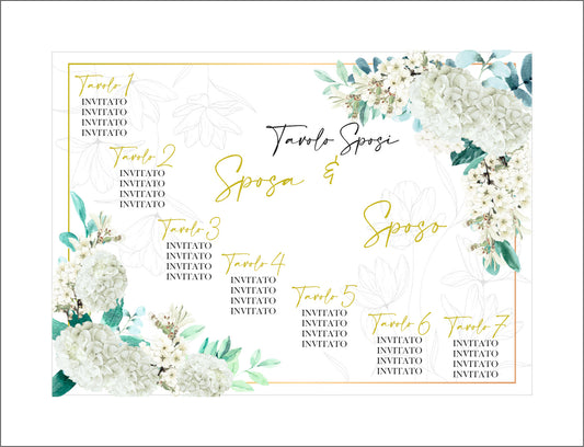 TABLEAU DE MARIAGE IN VARI MATERIALI (PLEXIGLASS) CON STAMPA U.V. AD ALTISSIMA QUALITÁ - PEONIE BIANCHE - completamente PERSONALIZZABILE