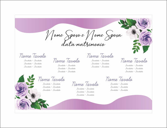 TABLEAU DE MARIAGE IN VARI MATERIALI (PLEXIGLASS) CON STAMPA U.V. AD ALTISSIMA QUALITÁ - ROSE VIOLA - completamente PERSONALIZZABILE