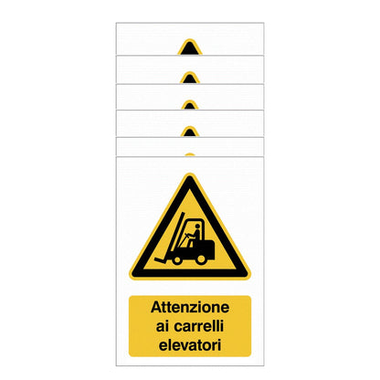 KIT DI 6 ADESIVI - Attenzione ai carrelli elevatori - Pittogramma ISO 7010 Con Stampa Diretta U.V. (IDEALE ANCHE PER ESTERNO)