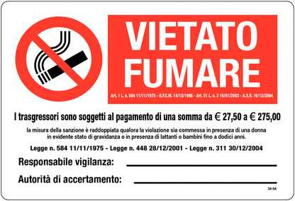 Vietato fumare, i trasgressori sono soggetti al pagamento di una somma - CARTELLO SEGNALETICO ISO 7010 in Adesivo Resistente, Pannello in Forex, Pannello In Alluminio o in Plexiglas