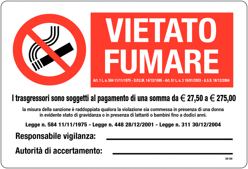 Vietato fumare - CARTELLO SEGNALETICO ISO 7010 in Adesivo Resistente, Pannello in Forex, Pannello In Alluminio o in Plexiglas