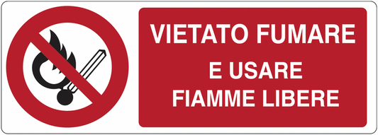 Vietato fumare e usare fiamme libere - CARTELLO SEGNALETICO UNI 7010 in Adesivo Resistente, Pannello in Forex, Pannello In Alluminio o in Plexiglas