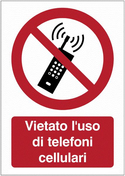 Vietato l'uso di telefoni cellulari - P013 - CARTELLO SEGNALETICO ISO 7010 in Adesivo Resistente, Pannello in Forex, Pannello In Alluminio o in Plexiglas