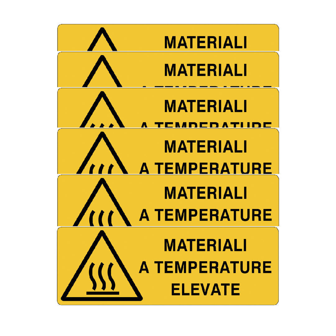 KIT DI 6 ADESIVI UNI - Materiali a temperature elevate- Pittogramma ISO 7010 Con Stampa Diretta U.V. (IDEALE ANCHE PER ESTERNO)