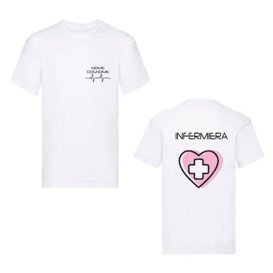 Copia del T-Shirt Uomo o Donna Cotone Basic Super vestibilità Top qualità - Infermiere Cuore Rosa - Personalizzata con Nome