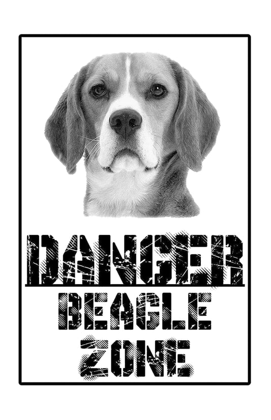 Danger Beagle Zone - CARTELLO ATTENTI AL CANE in Adesivo Resistente, Pannello in Forex, Pannello In Alluminio o in Plexiglas