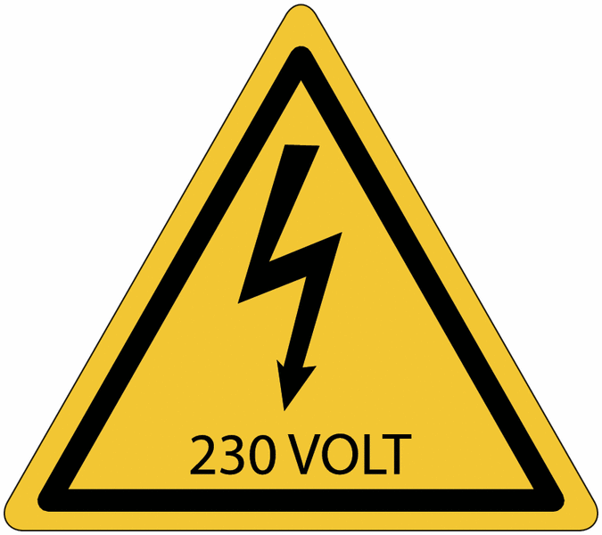 230 VOLT - CARTELLO SEGNALETICO TRIANGOLO ISO 7010 - Adesivo Extra Resistente, Pannello in Forex, Pannello In Alluminio