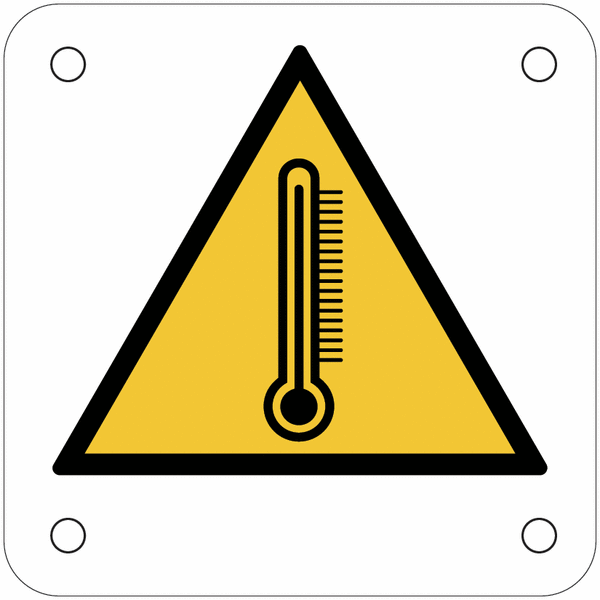 CARTELLO SEGNALETICO QUADRATO ISO 7010 - Rischio termico, temperature estreme - Adesivo Extra Resistente, Pannello in Forex, Pannello In Alluminio