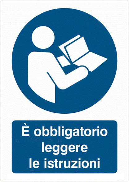 È obbligatorio leggere le istruzioni - CARTELLO SEGNALETICO ISO 7010 in Adesivo Resistente, Pannello in Forex, Pannello In Alluminio o in Plexiglas