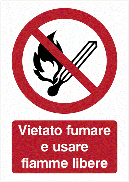 Vietato fumare e usare fiamme libere - CARTELLO SEGNALETICO ISO 7010 in Adesivo Resistente, Pannello in Forex, Pannello In Alluminio o in Plexiglas