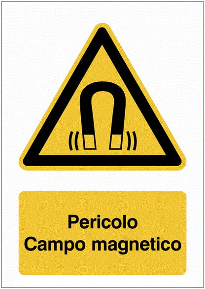 Pericolo Campo magnetico - CARTELLO SEGNALETICO ISO 7010 in Adesivo Resistente, Pannello in Forex, Pannello In Alluminio o in Plexiglas