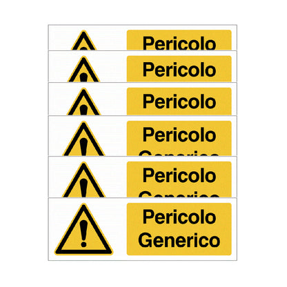 KIT DI 6 ADESIVI UNI - "Pericolo generico"- Pittogramma ISO 7010 Con Stampa Diretta U.V. (IDEALE ANCHE PER ESTERNO)