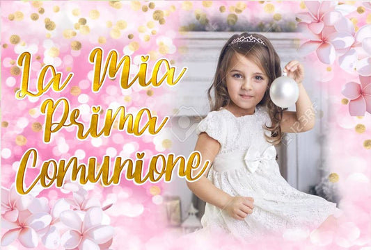 BANNER STRISCIONE COMUNIONE CON NOME E FOTO PERSONALIZZATO - La Mia Prima Comunione fiori - BANNER PVC ANCHE DA ESTERNO GARANZIA 5 ANNI