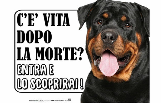 Rottweiler - c'è vita dopo la morte, entra e lo scoprirai - CARTELLO ATTENTI AL CANE in Adesivo Resistente, Pannello in Forex, Pannello In Alluminio o in Plexiglas