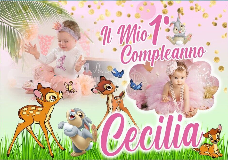 BANNER STRISCIONE compleanno - Bambi- CON NOME E NUMERO bimbo/a